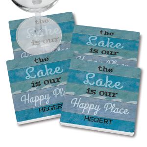 Lake Happy Place Personalized Ceramic Coasters
