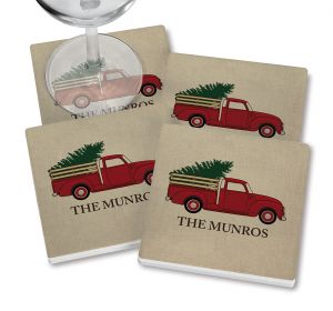 Red Truck Personalized Ceramic Coasters