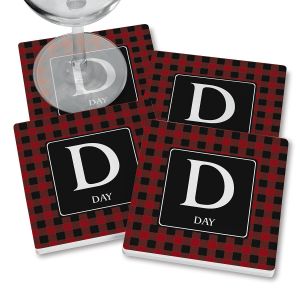 Red Plaid Personalized Ceramic Coasters