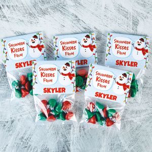 Snowman Kisses Treat Bags and Personalized Toppers 