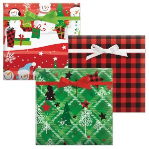 Snowman Plaid Flat Gift Wrap Sheets - BOGO