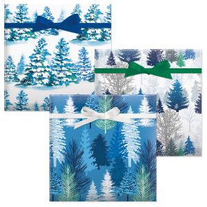 Snowy Trees Flat Gift Wrap Sheets - BOGO