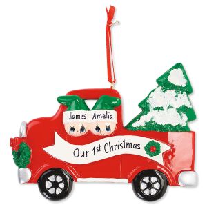 Red Truck with Christmas Tree Hand-Lettered Christmas Ornament