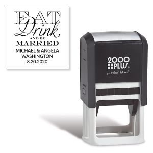 Eat, Drink, Be Married Square Self-Inking Address Stamp