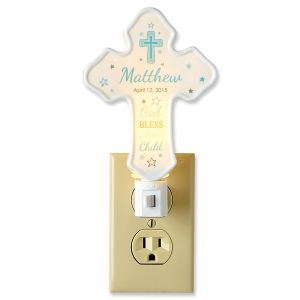 Bless This Child Cross Blue Personalized Nightlight