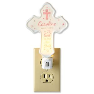 Bless This Child Cross Pink Personalized Nightlight