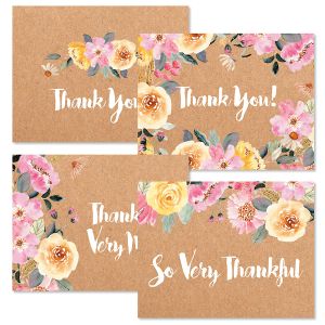 Floral Kraft Thank You Note Cards Value Pack