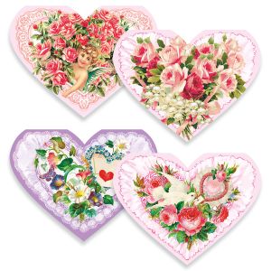 Diecut Heart Victorian Valentine Note Cards