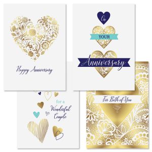 Deluxe Gold Heart Anniversary Cards