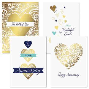 Deluxe Gold Heart Anniversary Cards