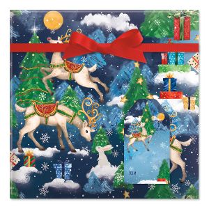 Reindeer Fantasy Jumbo Rolled Gift Wrap and Labels