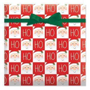 Checkerboard Santa Jumbo Rolled Gift Wrap and Labels