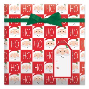 Checkerboard Santa Jumbo Rolled Gift Wrap and Labels