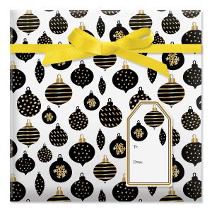 Black & Gold Christmas Jumbo Rolled Gift Wrap and Labels