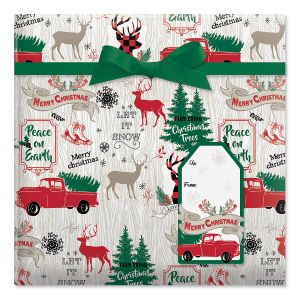 Holiday Lodge Jumbo Rolled Gift Wrap and Labels