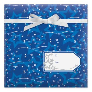 Blue Star Tree Jumbo Rolled Gift Wrap and Labels