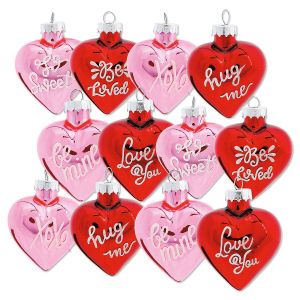 Valentines Glass Heart Glitter Word Ornaments