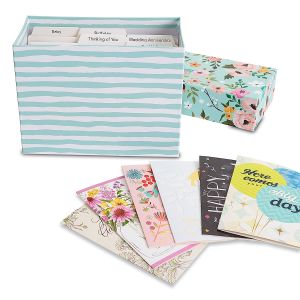 Floral Greeting Card Organizer Box with Cards and Labels