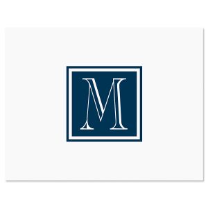 White Personalized Note Card with Navy Monogram
