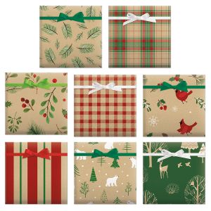 Christmas Kraft Flat Gift Wrap Sheets