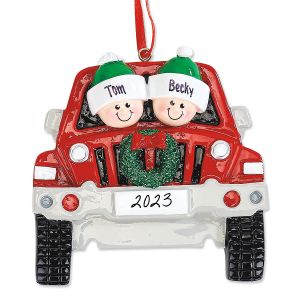 Red Truck Family Christmas Hand-Lettered Ornament 