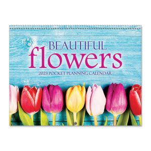 2023 Beautiful Flowers Big Grid Planning Calendar with Pockets