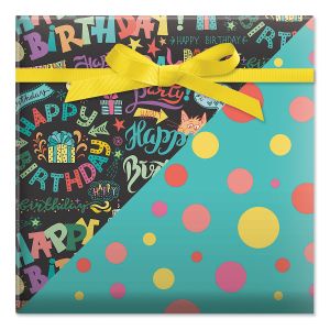 Birthday Scribbles with Dots Double-Sided Jumbo Rolled Gift Wrap