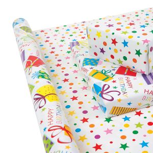 Happy Birthday Packages with Stars Double-Sided Jumbo Rolled Gift Wrap