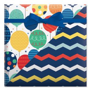 Hi Flying Birthday with Stripes Double-Sided Jumbo Rolled Gift Wrap
