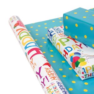 Happy Words with Dots Double-Sided Jumbo Rolled Gift Wrap