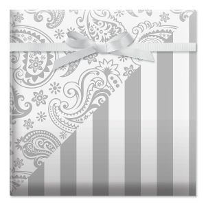 Silver Paisley with Stripes Wedding Double-Sided Jumbo Rolled Gift Wrap