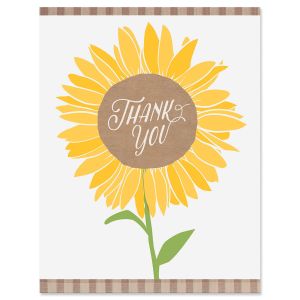 Sunflower Gingham Thank You Note Cards - BOGO