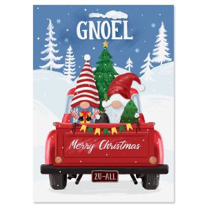 Gnomes In Red Truck Christmas Cards