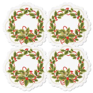 Holly Round Embroidered Placemats