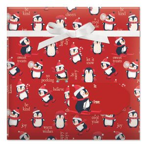 Penguin Pals Jumbo Rolled Gift Wrap and Labels