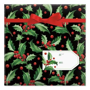 Happy Holly Days Jumbo Rolled Gift Wrap and Labels