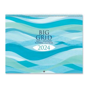 2024 Watercolor Waves Big Grid Planning Calendar