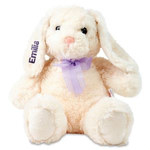 White Personalized Bunny with Lavender Ribbon