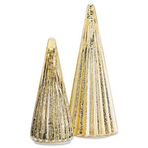 Gold Pleated LED Mercury Glass Tree Decoration