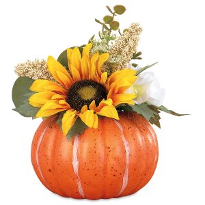 Fall Pumpkin with Flowers Bouquet Display