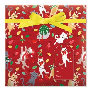 Christmas Kitties Jumbo Rolled Gift Wrap and Labels