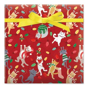 Christmas Kitties Jumbo Rolled Gift Wrap and Labels