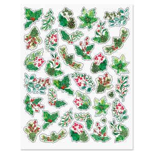 Deluxe Sparkle Holly and Pine Stickers