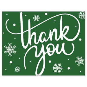 Green Snowflake Thank You Note Cards - BOGO
