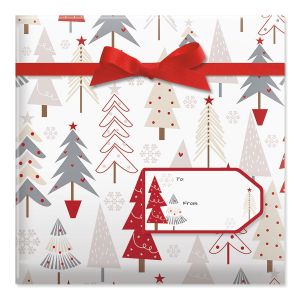 Silver Tree Symphony Jumbo Rolled Gift Wrap and Labels