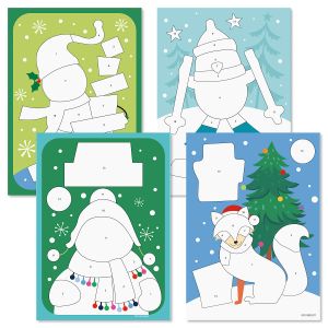 Sticker by Number Winter Holiday Scene Flat Cards - BOGO