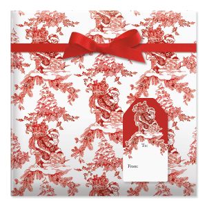 Toile Santa Jumbo Rolled Gift Wrap and Labels