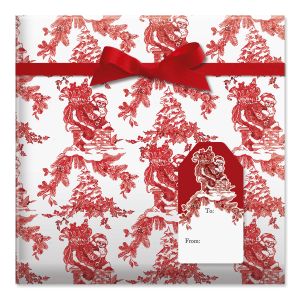 Toile Santa Jumbo Rolled Gift Wrap and Labels