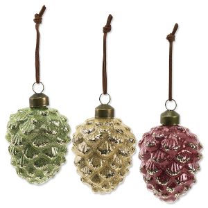 Glass Pinecone Ornaments with Leather String