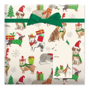 Holiday Dogs Jumbo Rolled Gift Wrap and Labels